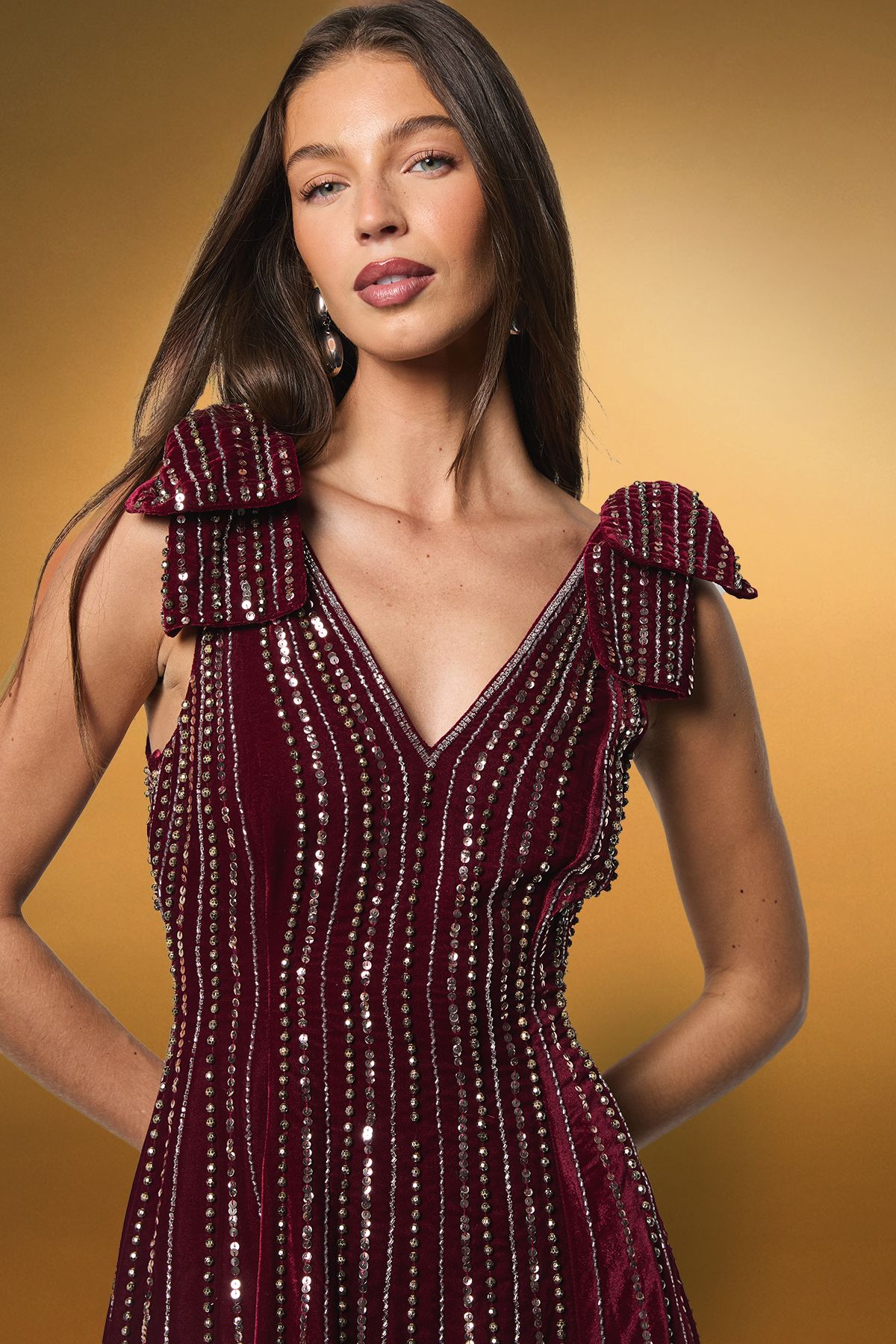 Coast Velvet Bow Embellished Midi Dress