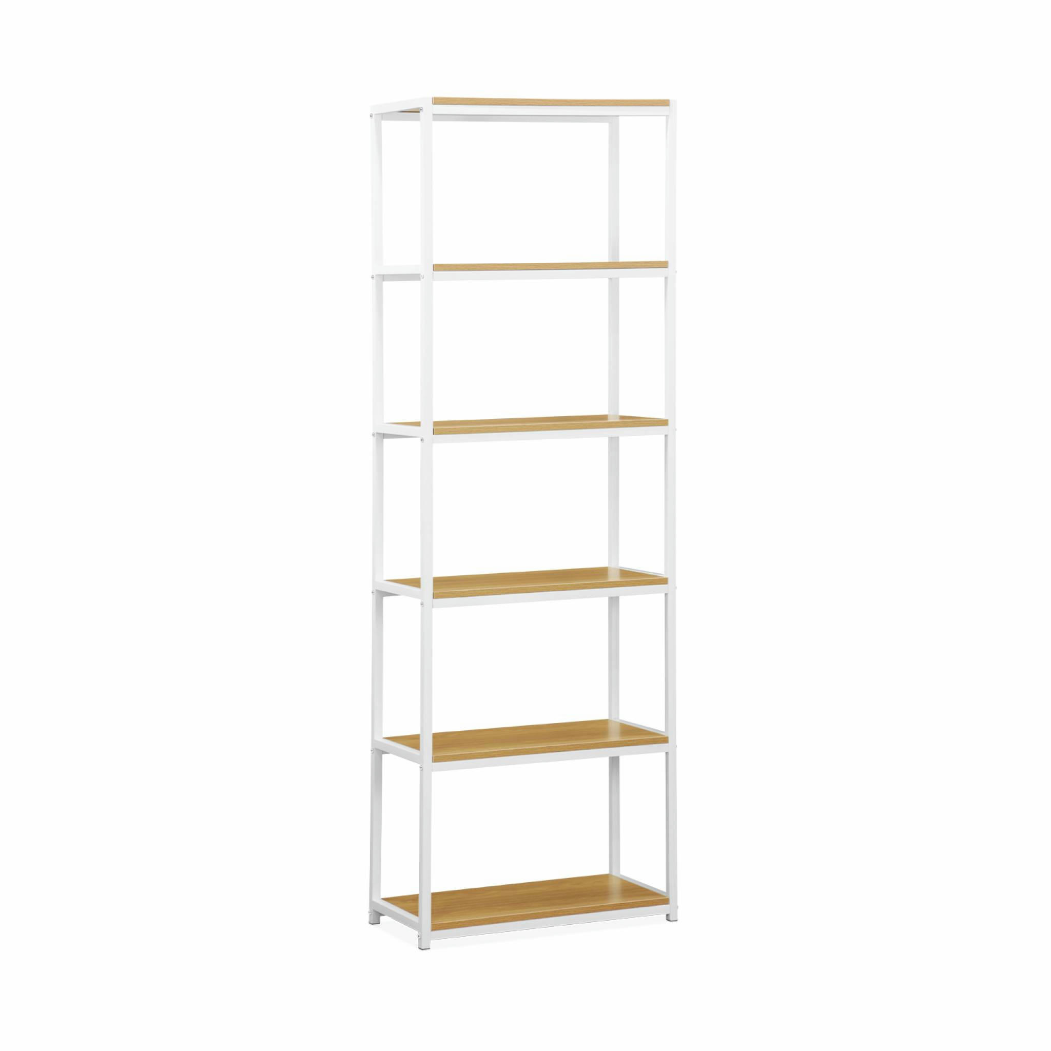 LOFT - Étagère en métal blanc et décor bois, 6 niveaux