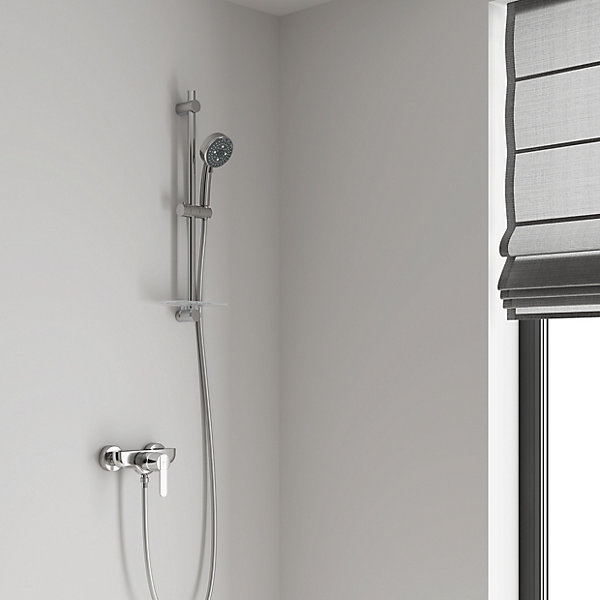 Kit de douche sans robinetterie avec douchette 4 jets   flexible   barre réglable, chrome, Grohe Vitalio 100