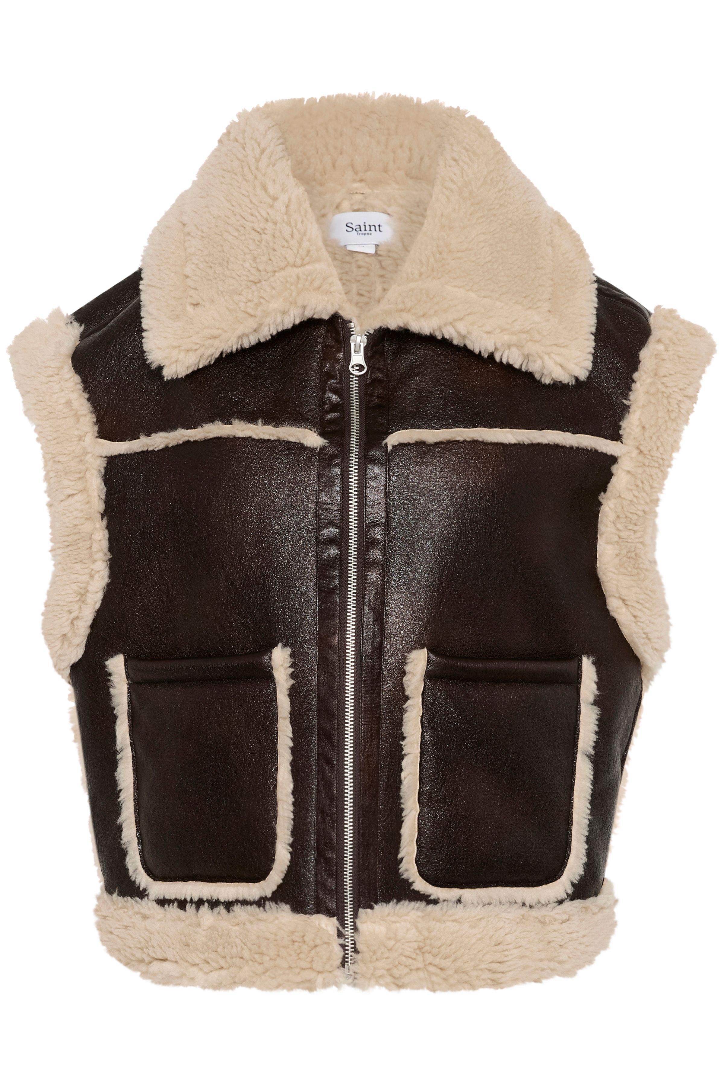 Saint Tropez Isaura Faux Leather Shearling Waistcoat