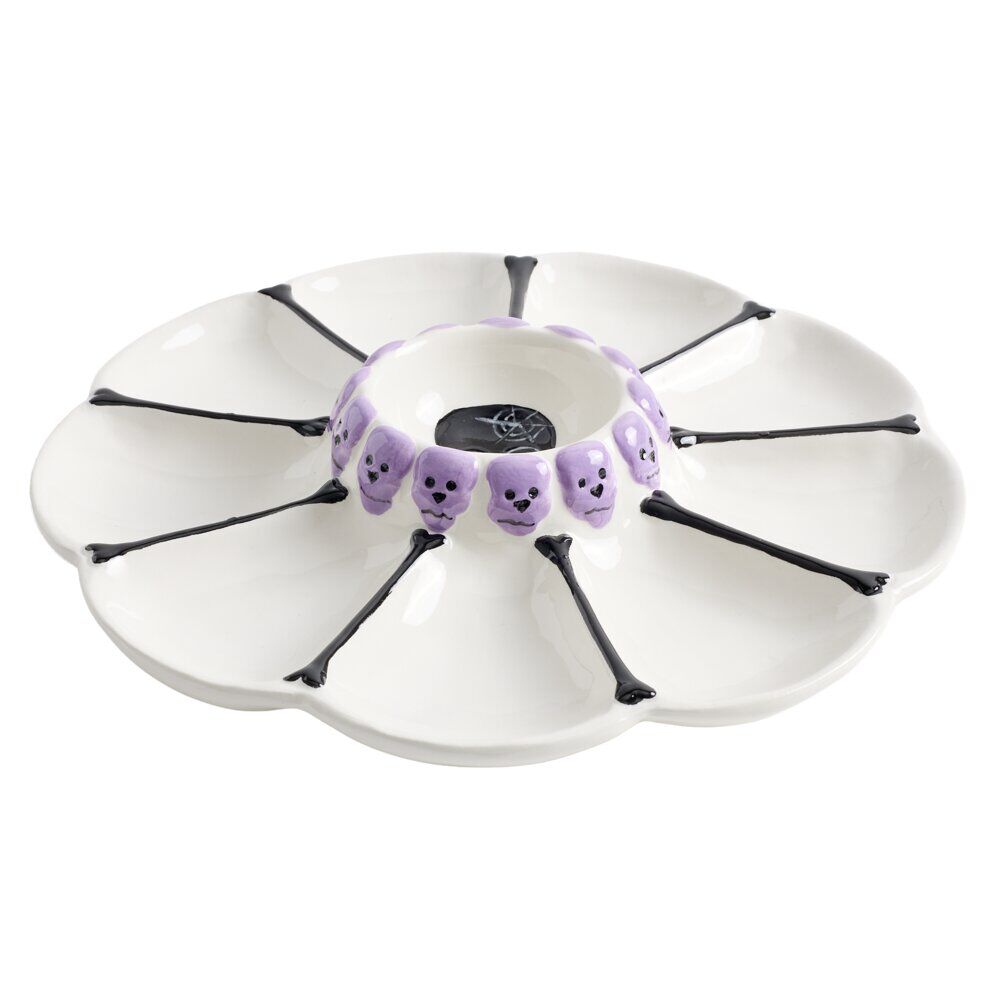 Assiette à tapas Halloween motif tête de mort dolomite blanc Ø24cm