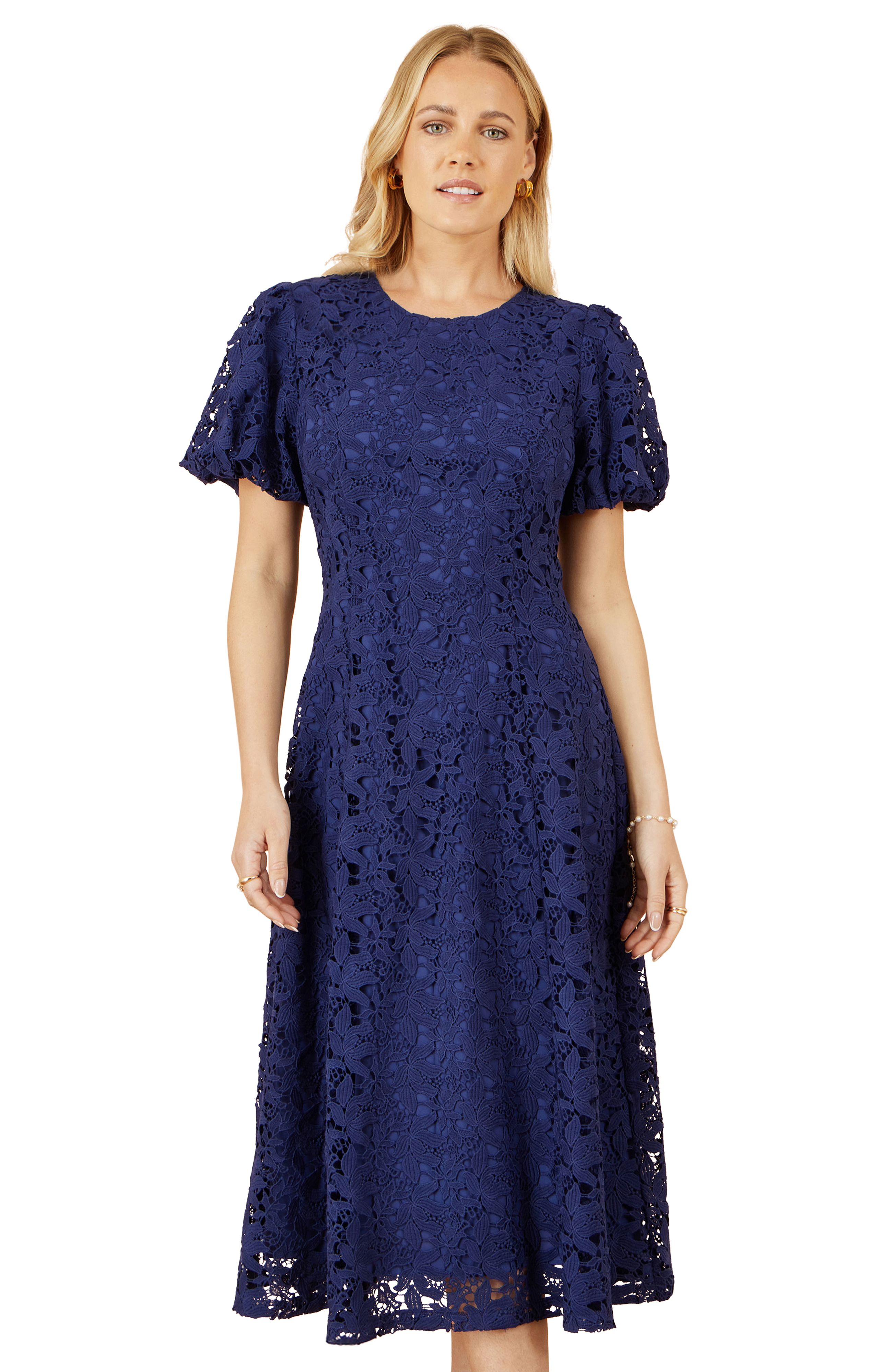 Yumi Navy Lace Midi Dress