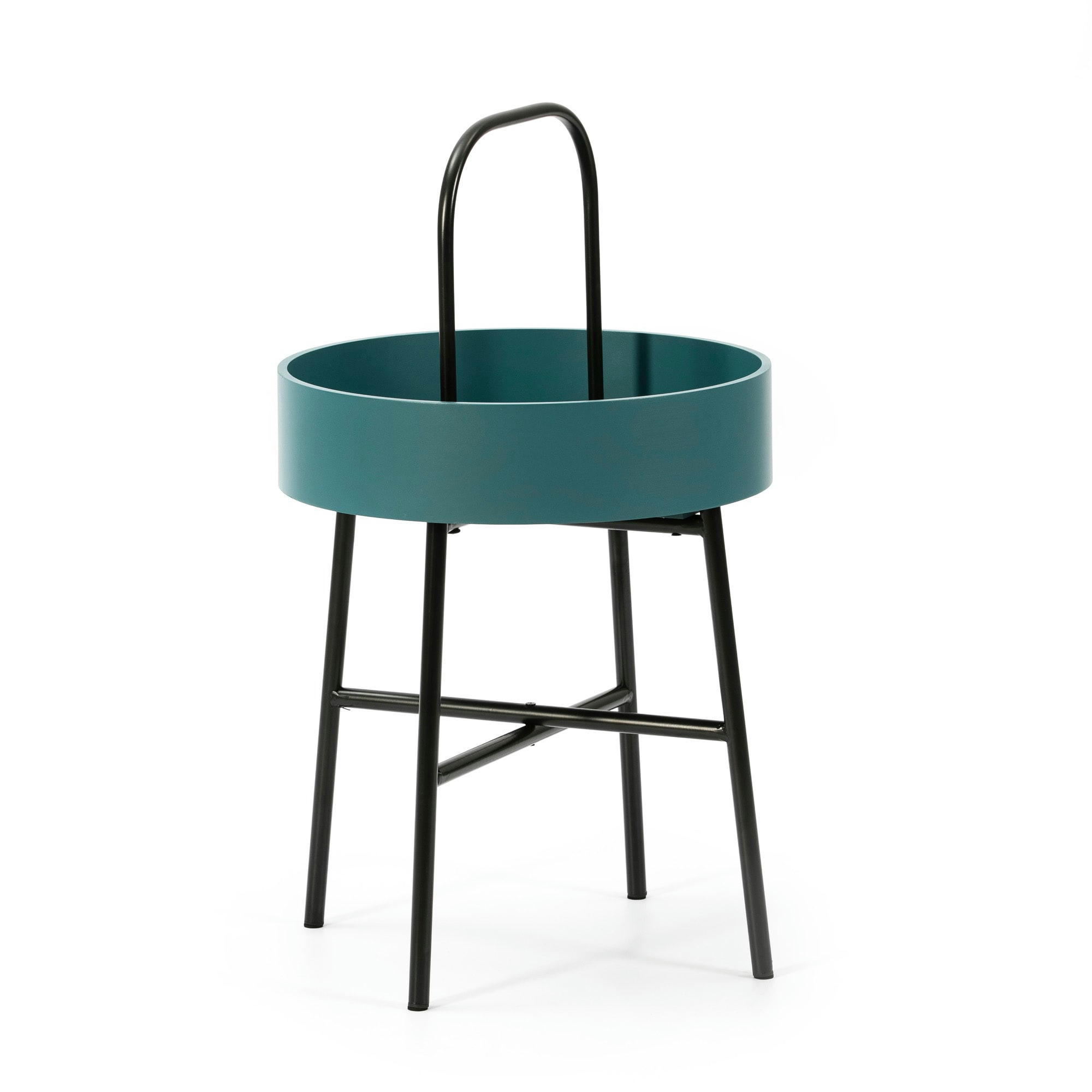 JAIPUR - Bout de canapé avec plateau en mdf bleu et structure métallique