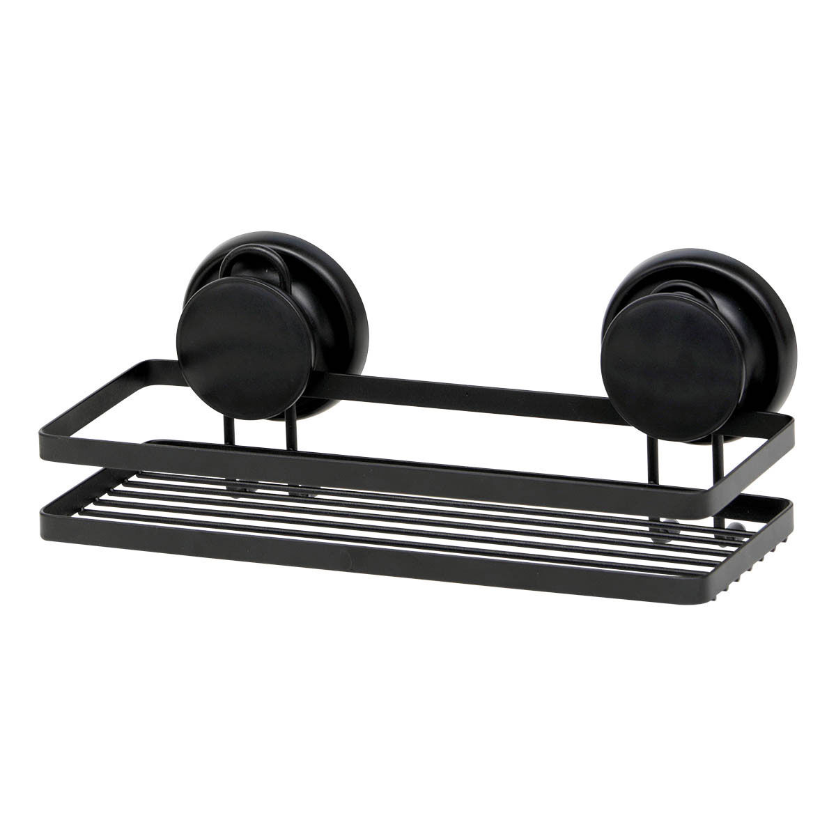 Suporte retangular preto em metal com ventosas