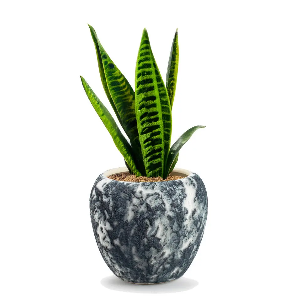 Jodeco Plantenpot Marble - wit/zwart - keramiek - 20x18 cm