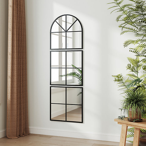 Miroir atelier - miroir triptyque métal 60x180 cm - miroir mural style verrière ensemble de 3 pièces - noir
