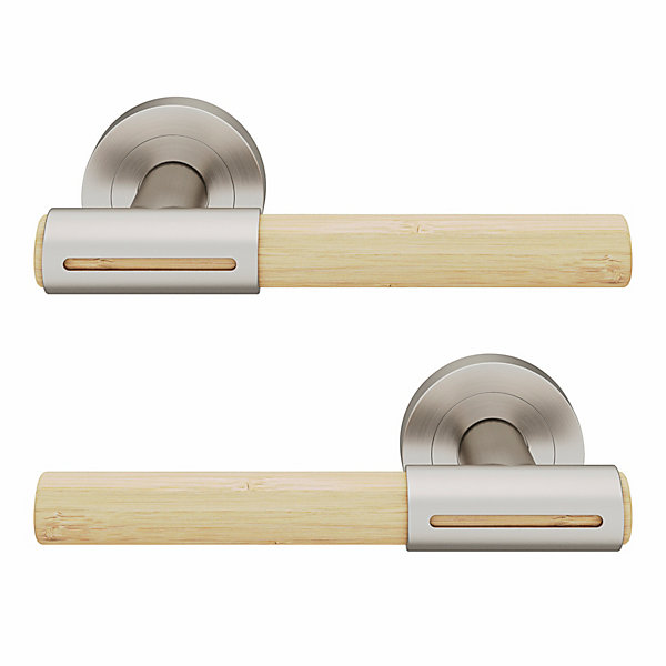 Ensemble poignée sur rosace rond à visser GoodHome Hezo effet nickel satin chromé Ø50mm