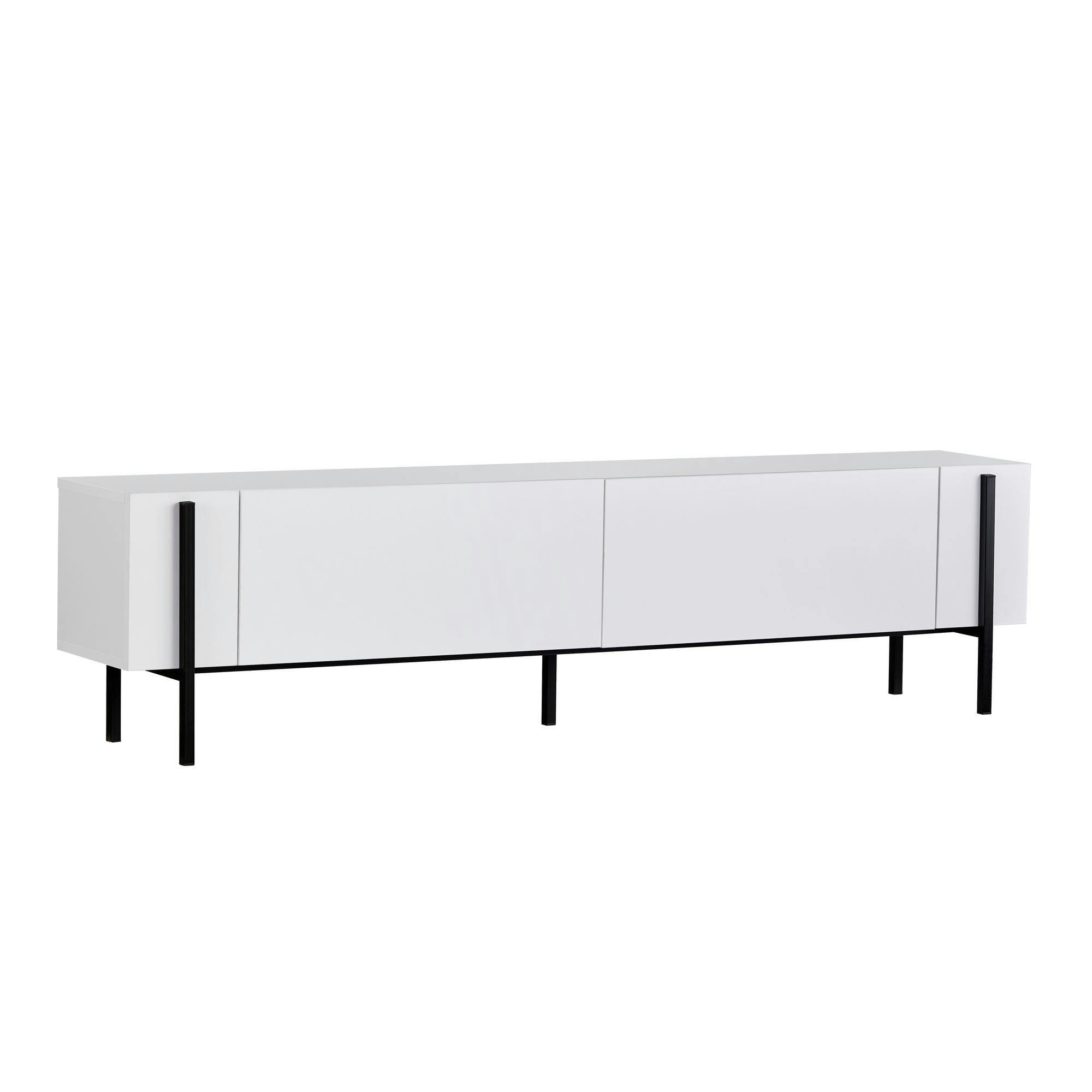 Meuble TV blanc 2 portes pieds métal noir MARFA