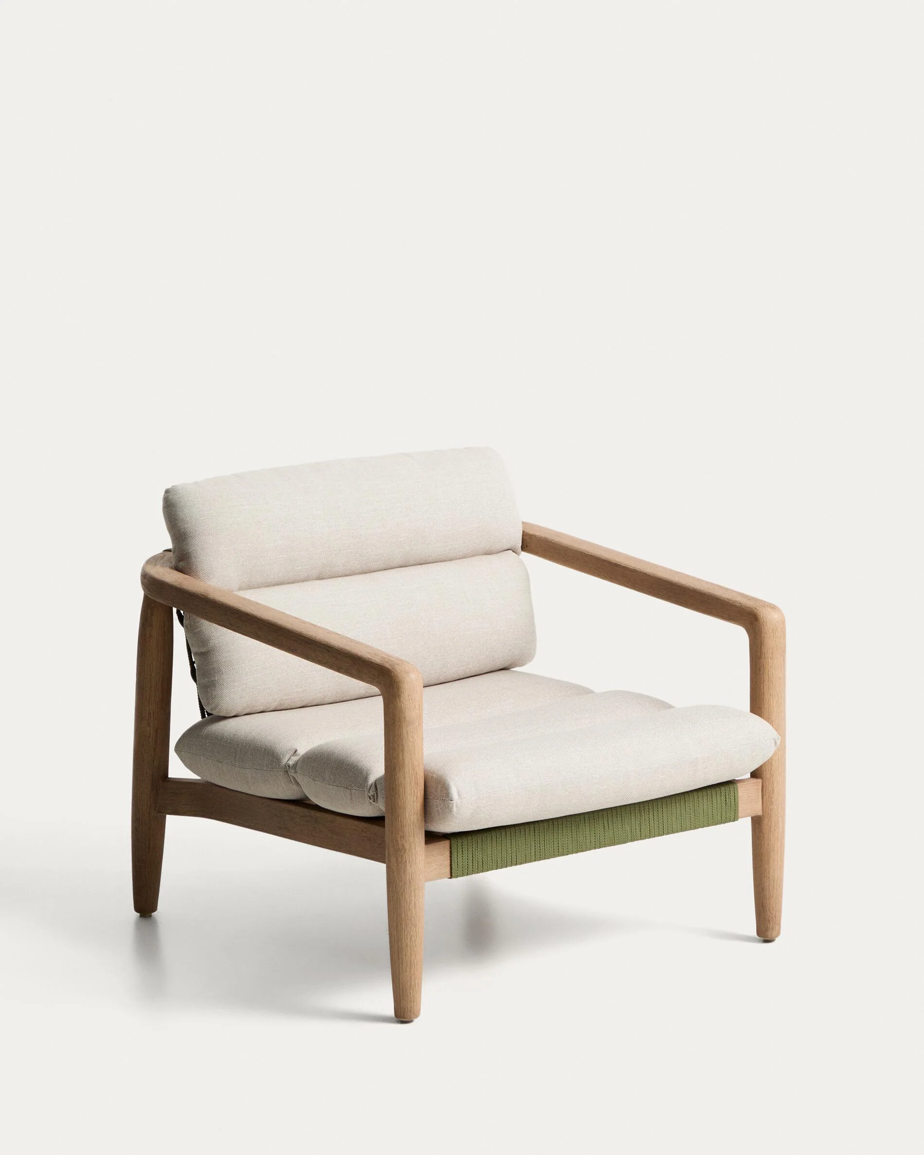 Menfi armchair in solid acacia wood and green rope cord FSC 100%