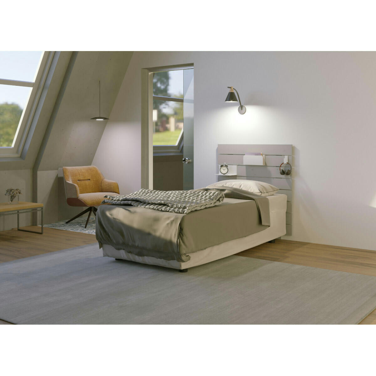 JOAN - Tête de lit enfant bois massif gris