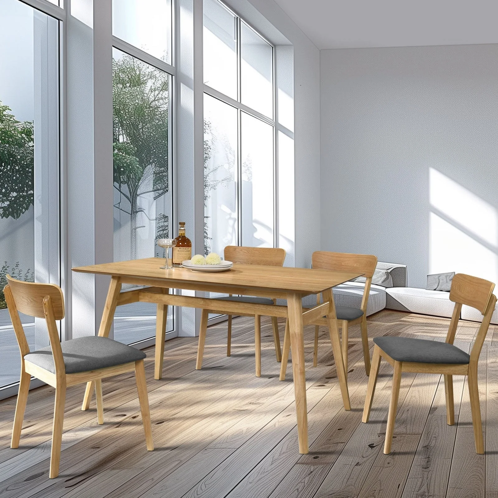 Dining Table With 4 Chairs For Home Kitchen Dining Room, Oak