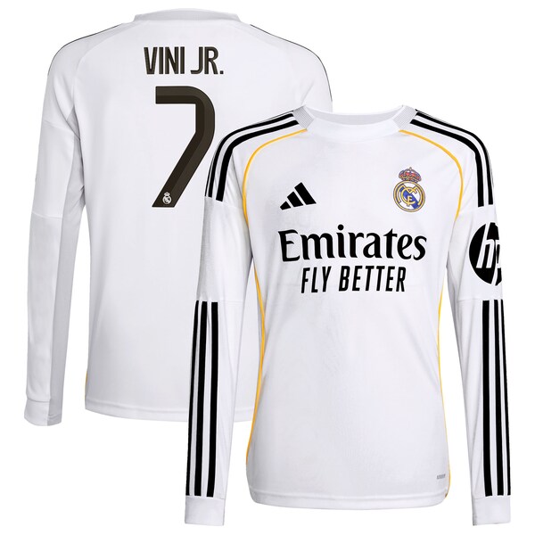 Vini Jr. Los Merengues adidas Youth 2025/26 Home Replica Long Sleeve Jersey - White
