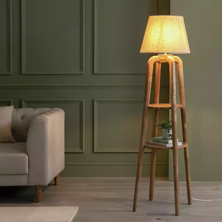 Habitat Mango Wood Shelved Floor Lamp - Natural