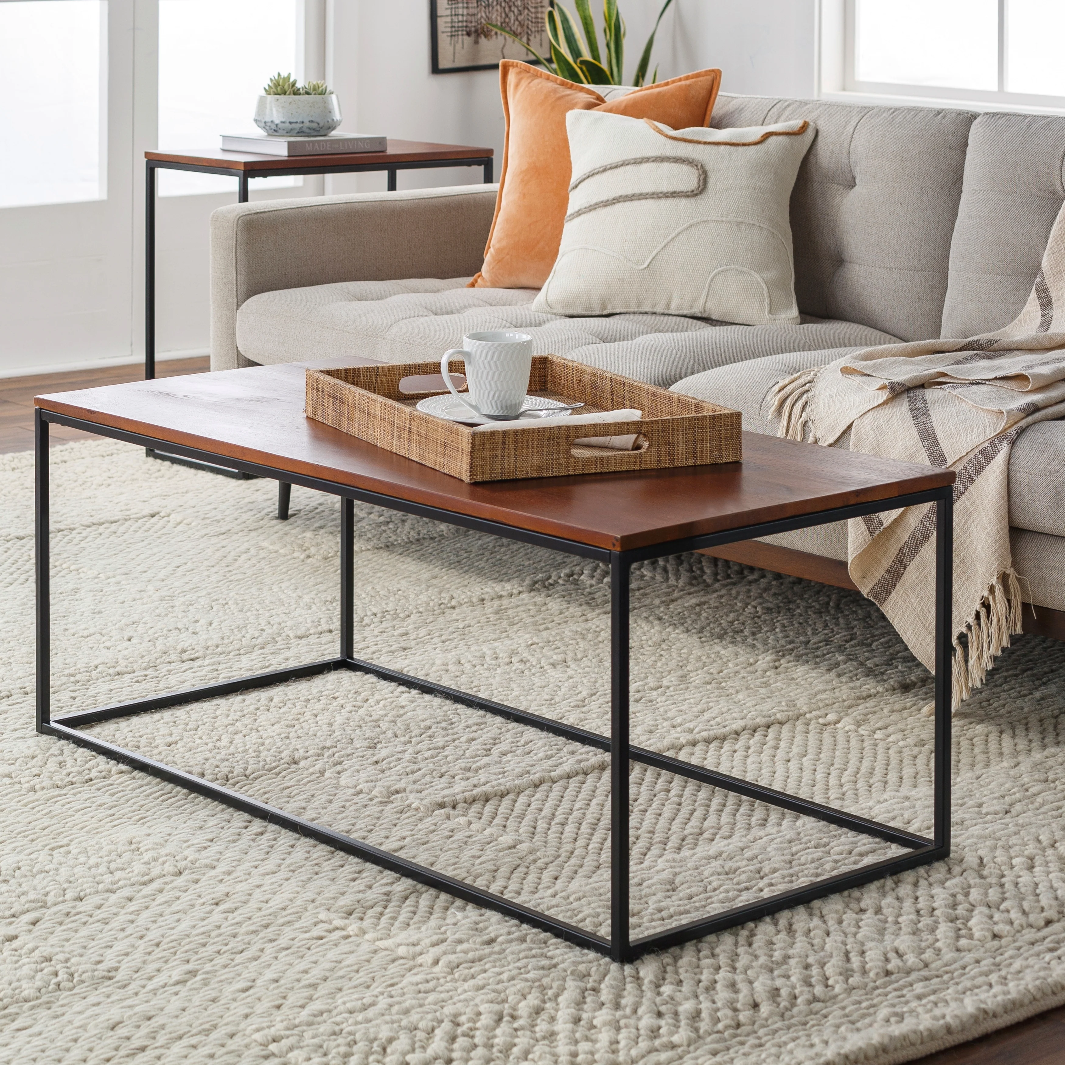 Arpan Modern Rectangular Mixed Material Frame Coffee Table