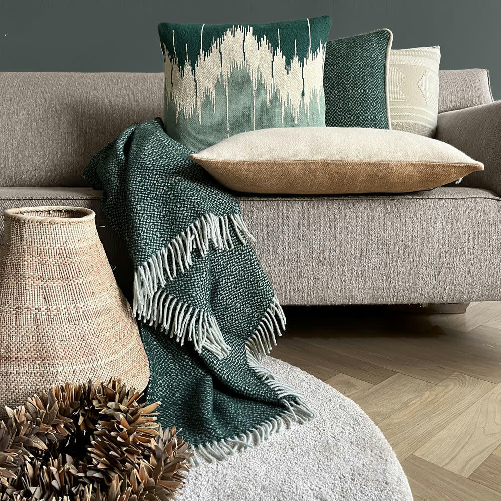 RECYCLÉE - Plaid laine recyclée structure vert sapin 131x170