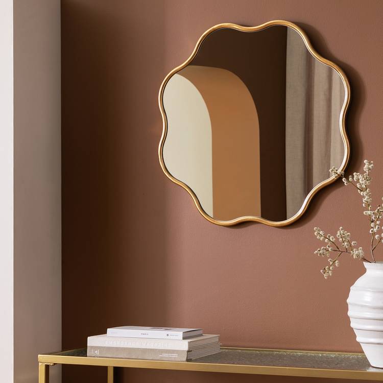 Habitat Gold Coloured Wavy Round Wall Mirror - 60x60cm