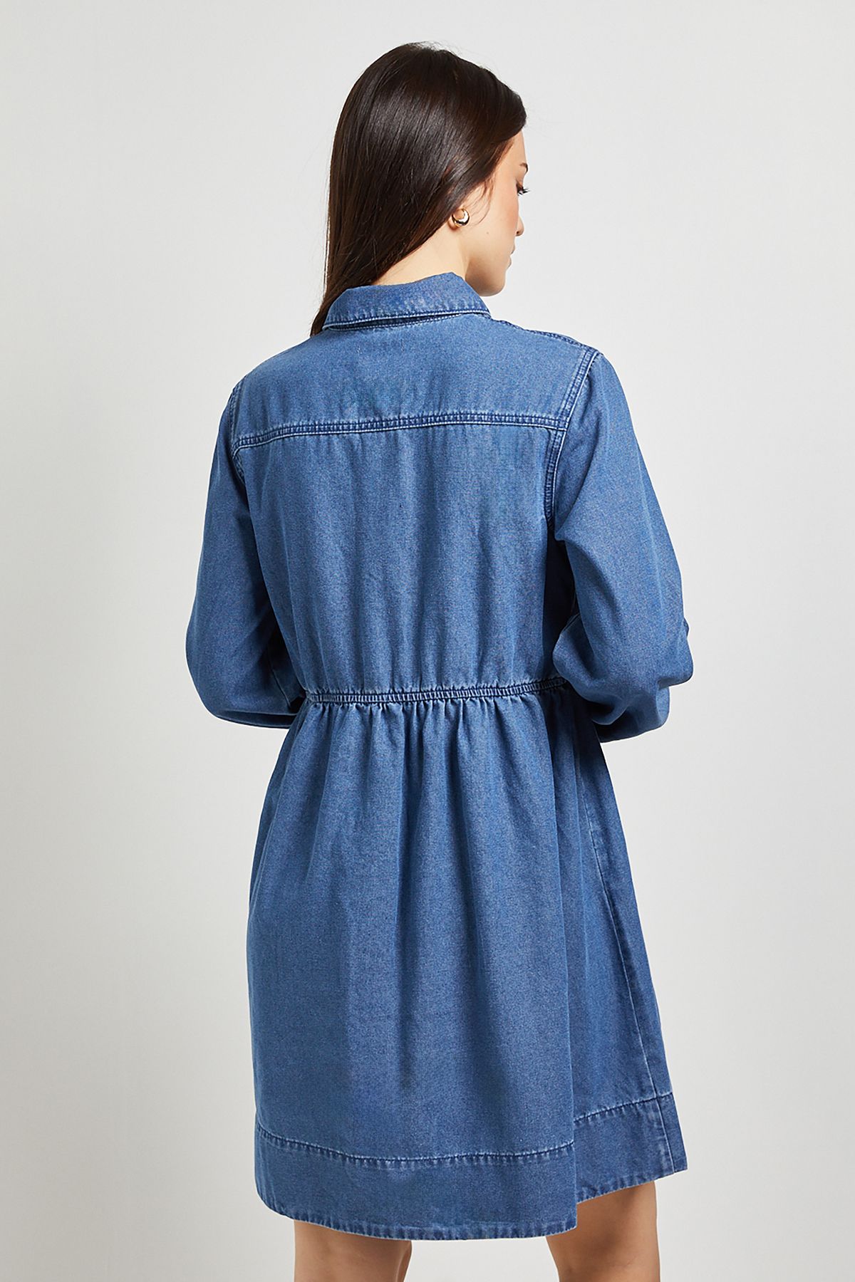 Dorothy Perkins Zip Front Pocket Detail Long Sleeve Denim Mini Dress