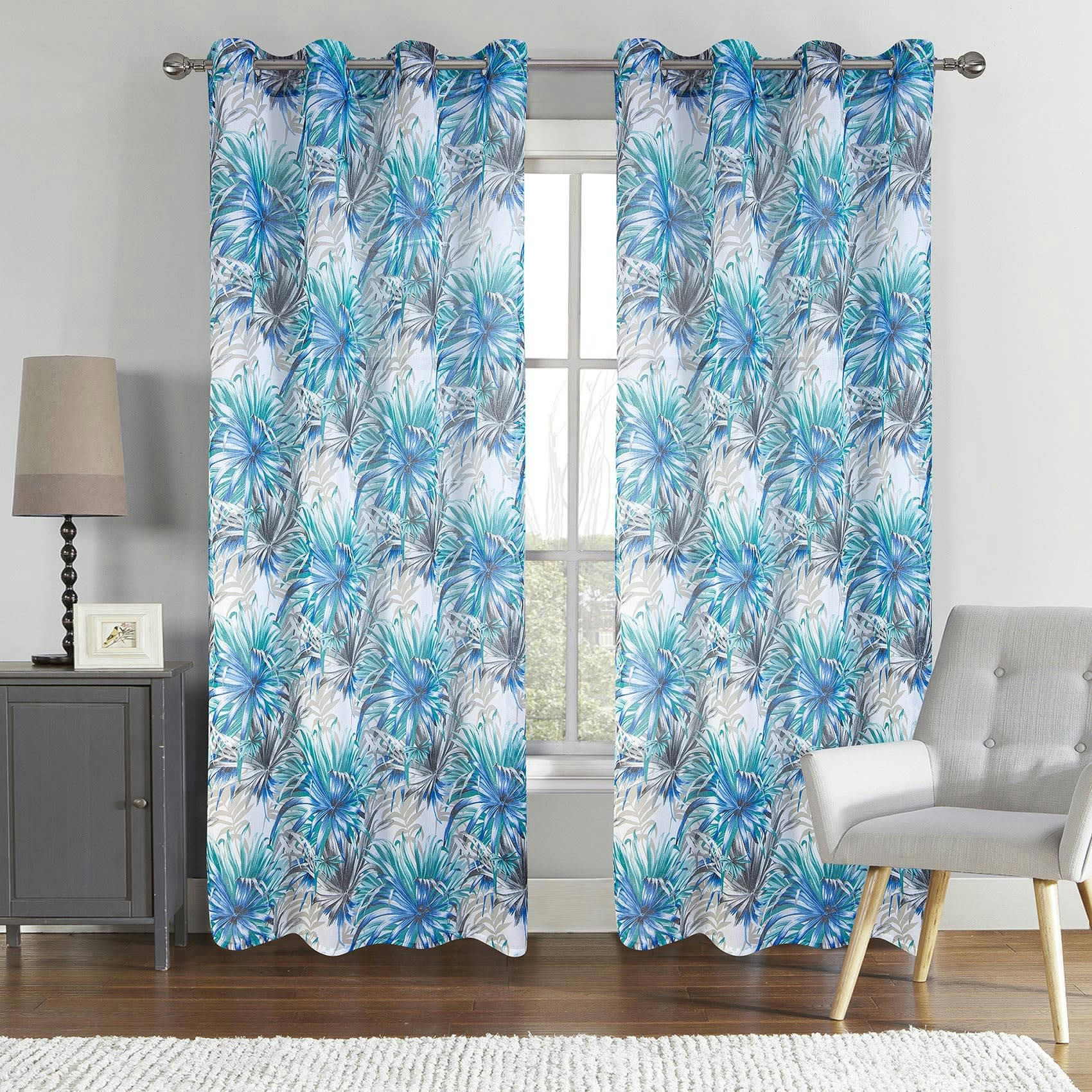 - Paire de voilage au style tropical polyester blanc 140x260 cm