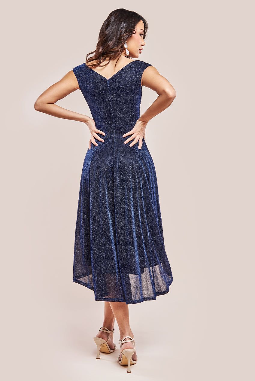 Goddiva Off The Shoulder Sparkling High Low Dress