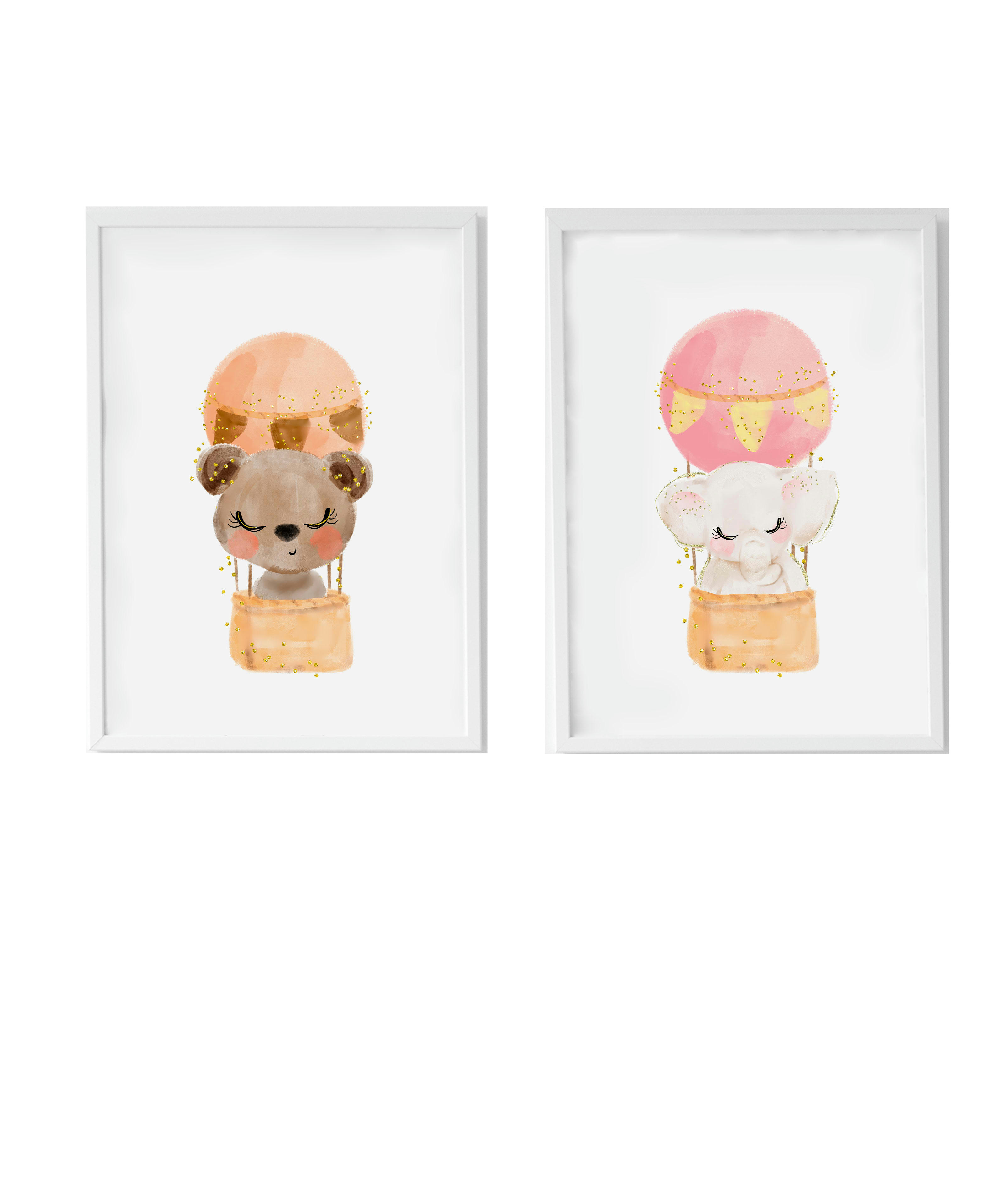 DECOWALL - Pack encadré bois blanc impression le animaux et ours 43X33 cm