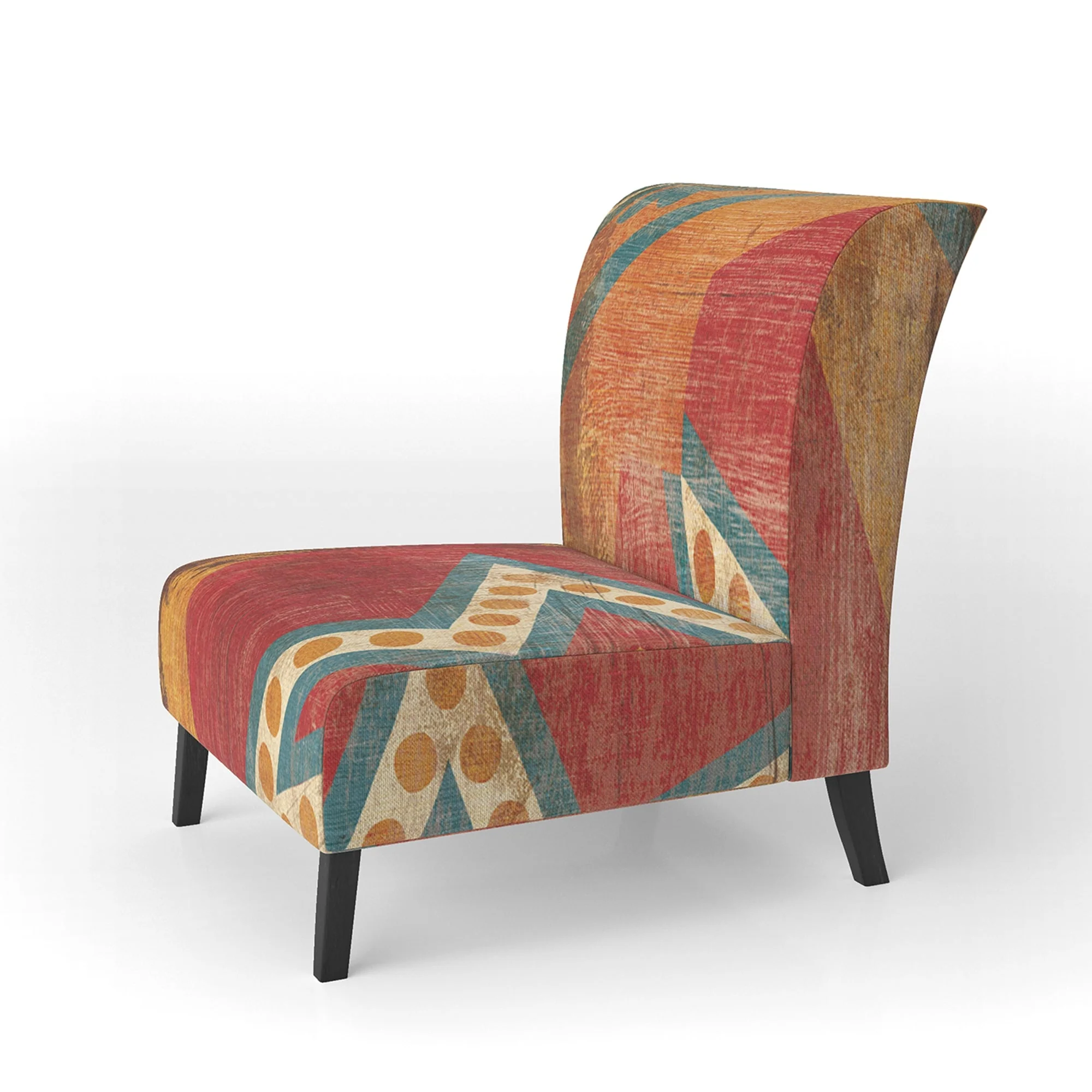 Designart Moroccan Orange Tiles Collage I Upholstered Bohemian Chic Accent Chair - Arm Chair