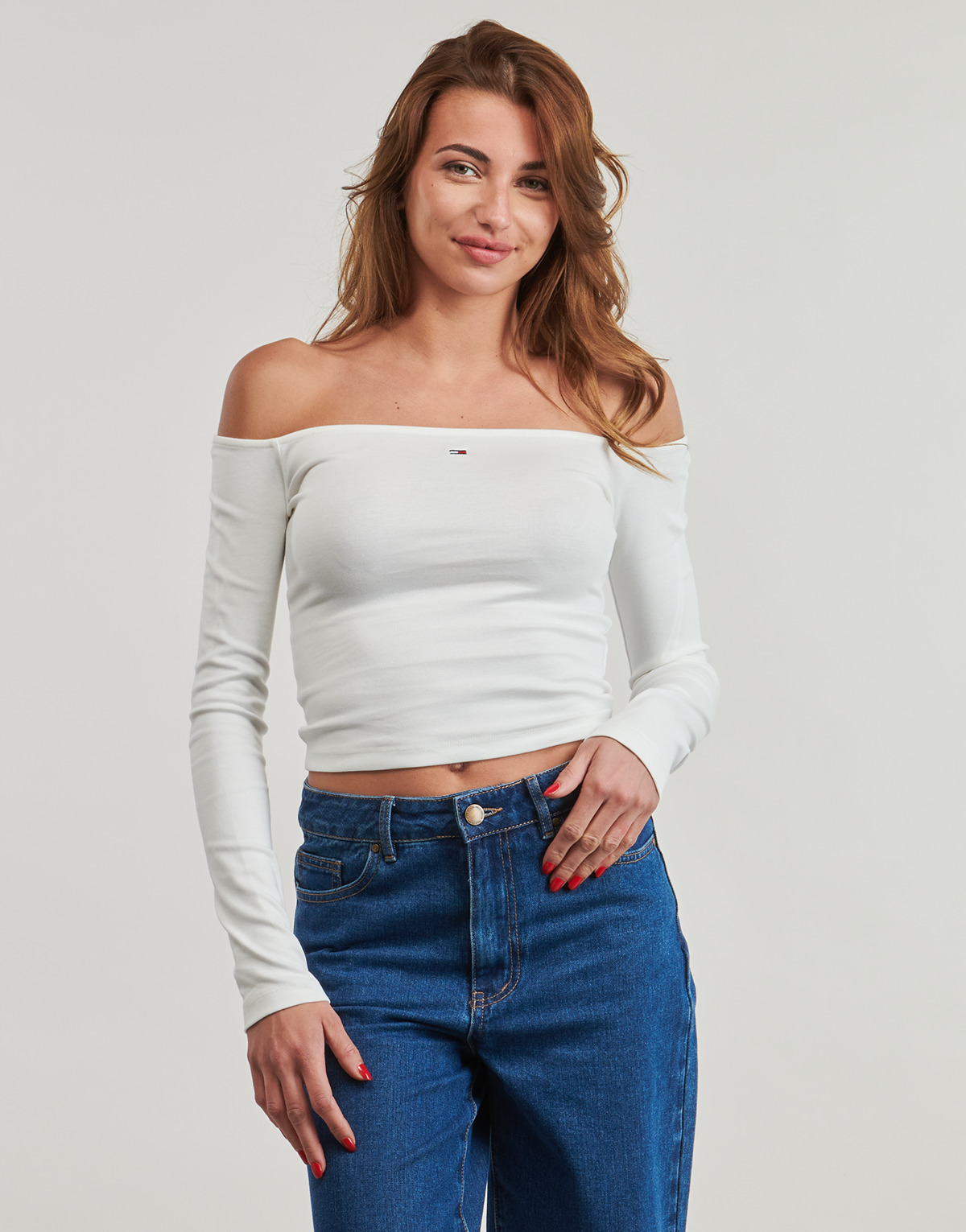 Tommy Jeans - TJW SLIM ESSENTIAL BOAT NECK LS - White