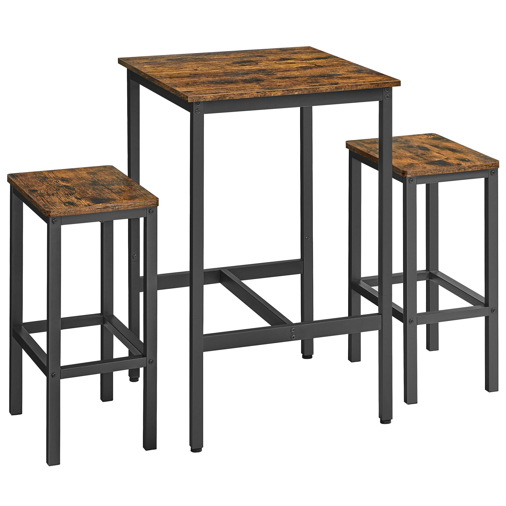 - Ensemble table de bar avec 2 tabourets effet bois marron rustique