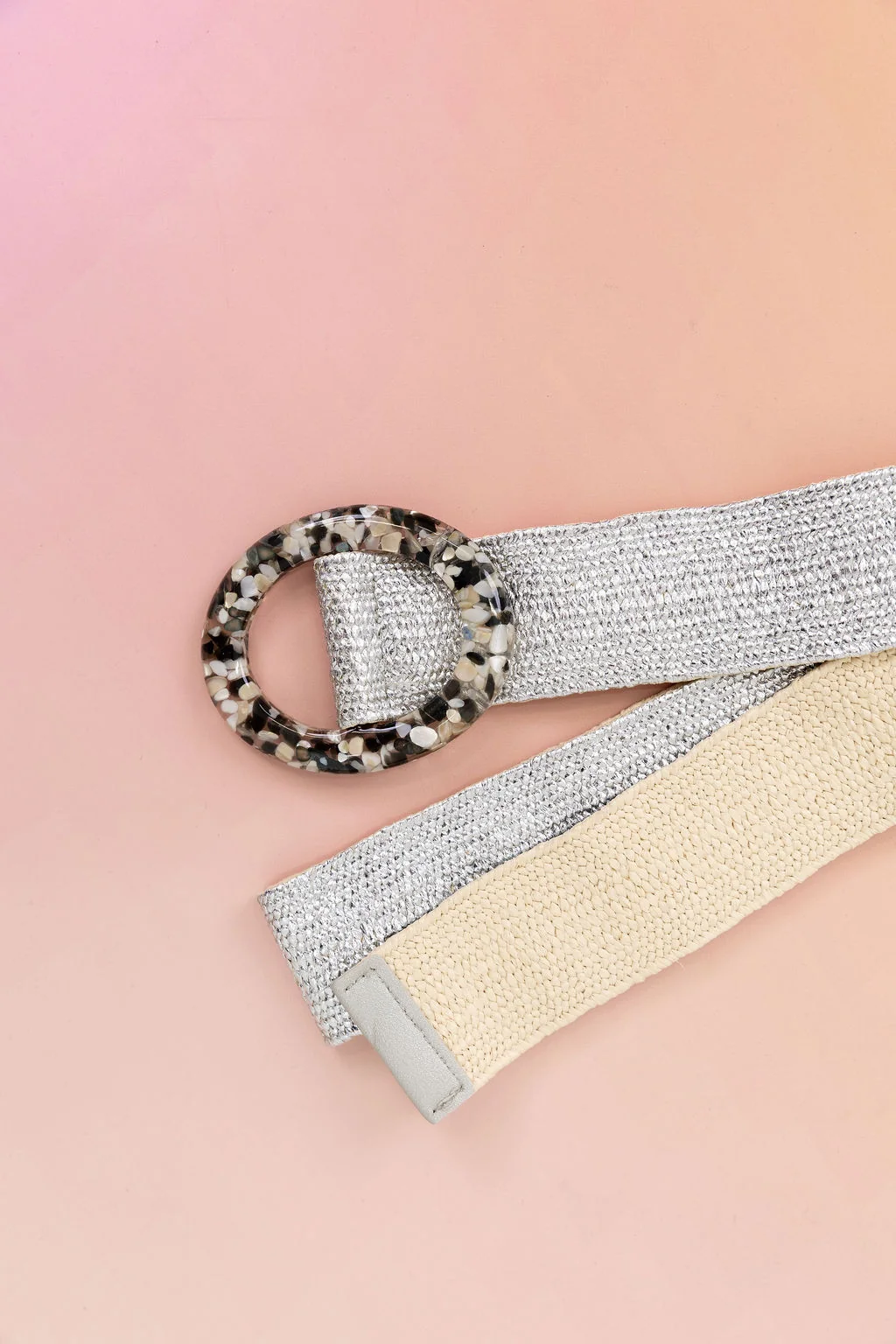 Extra Length Stretch Belt with Stone Circle Buckle in Silver