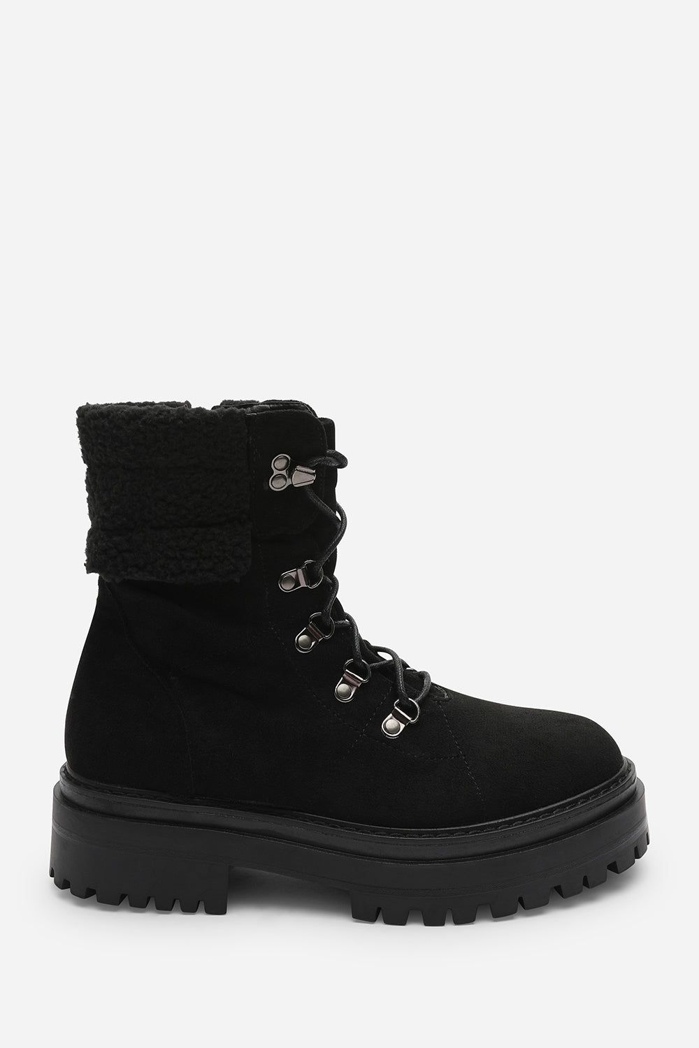 Where's That From Una' Suede Lace-Up Ankle Boots with Faux Fur Trim and Chunky Sole