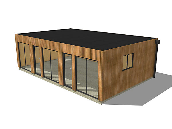 Bureau de jardin ossature bois en bois 8,8 x 5,7 x 2,7 m / menuiseries alu k-line