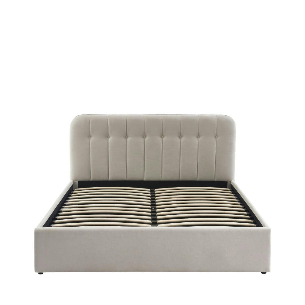 TORGO - Lit coffre matelassé en velours 160x200cm beige
