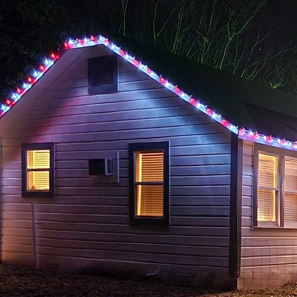 100 Red Pure White Faceted LED C9 Christmas Lights - 66 ft Green Wire
