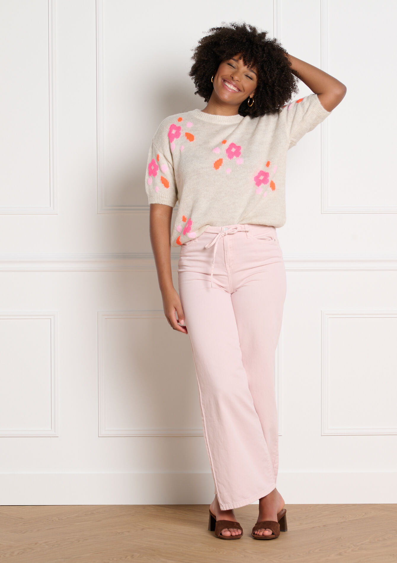 Trui met korte mouwen en motief