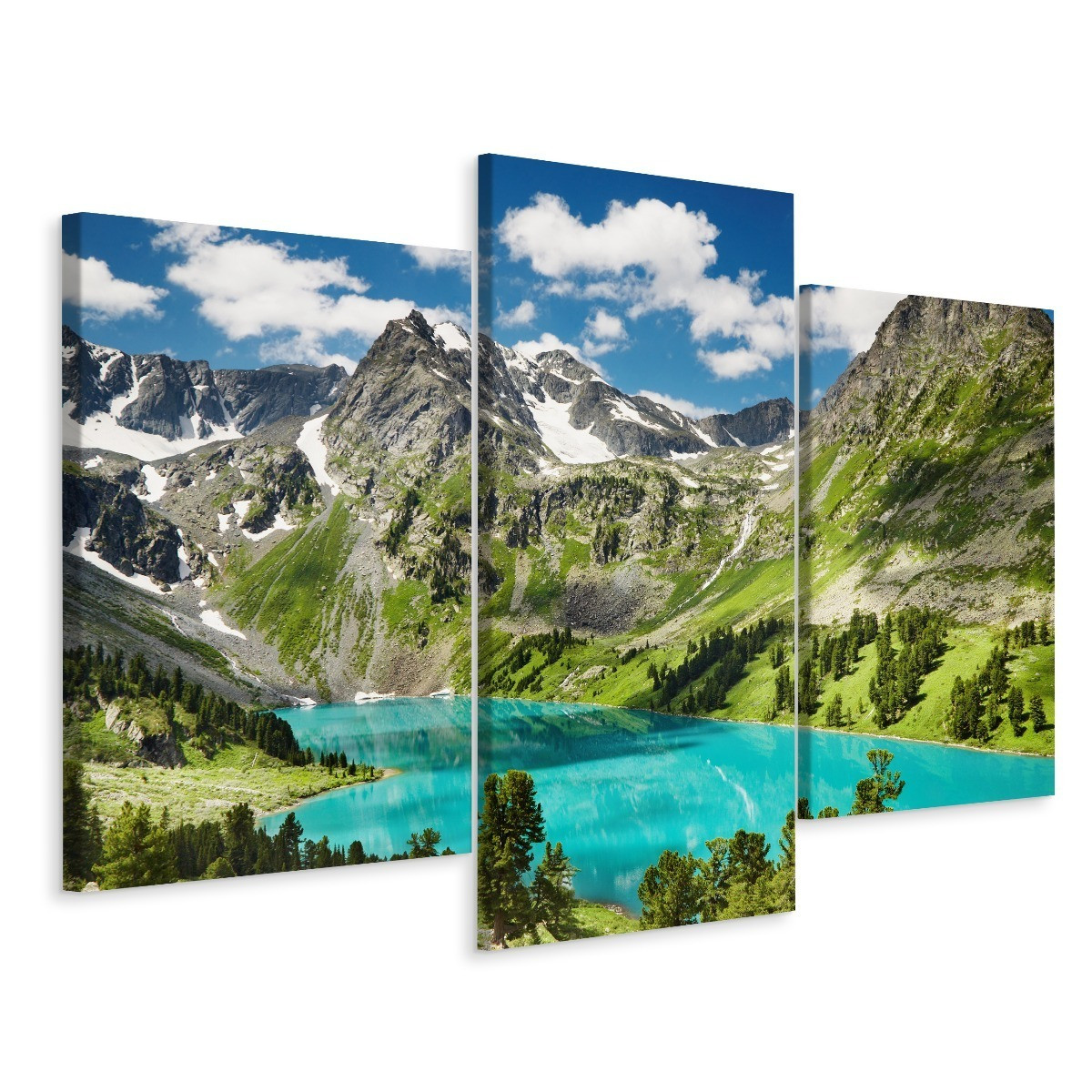 Obraz Tryptyk LAS Góry Jezioro Chmury 3D 90x60cm