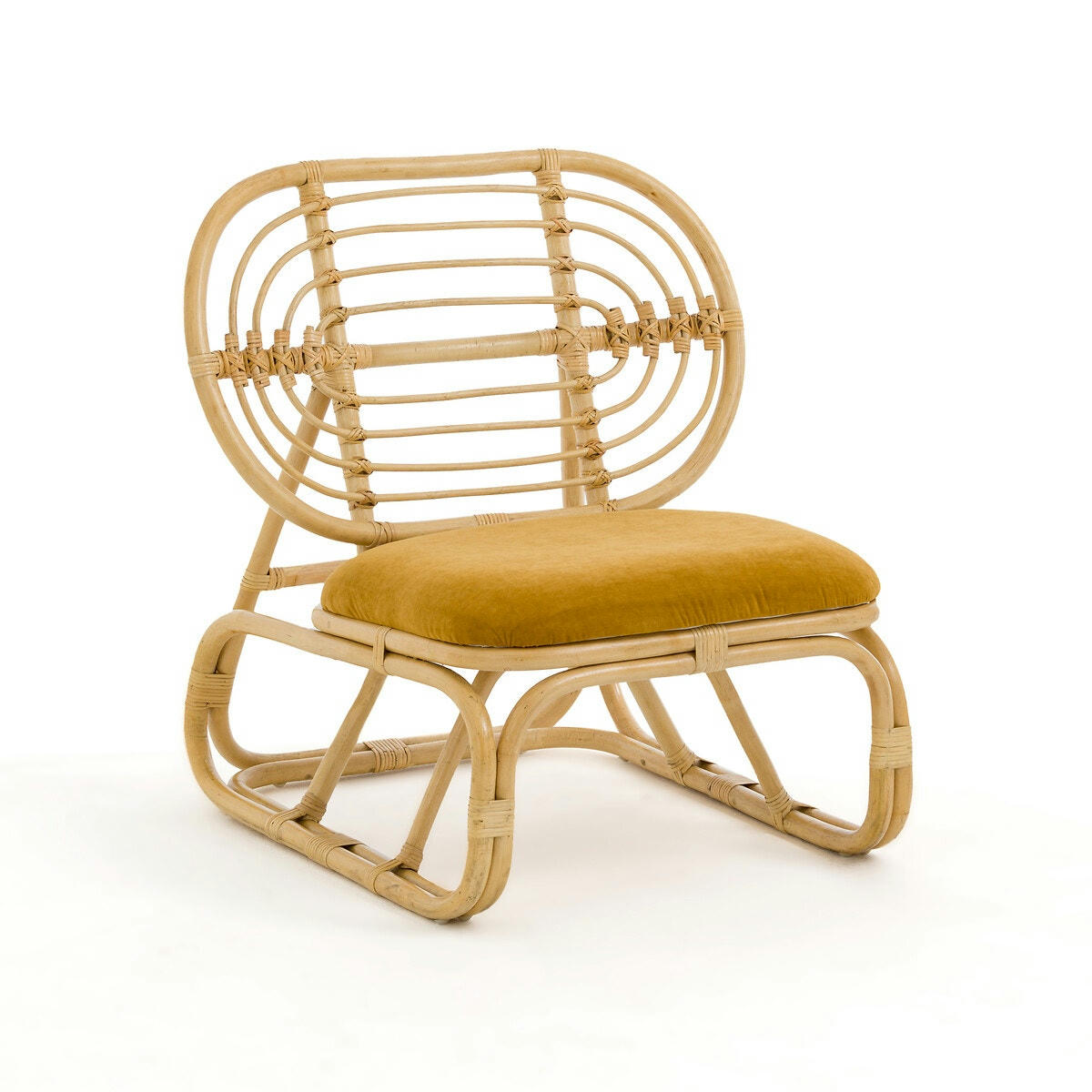 Fauteuil canne de rotin et velours, Dhony