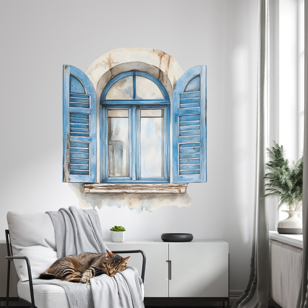 Wyrwa w ścianie drewniane okiennice naklejka 3D 70x80