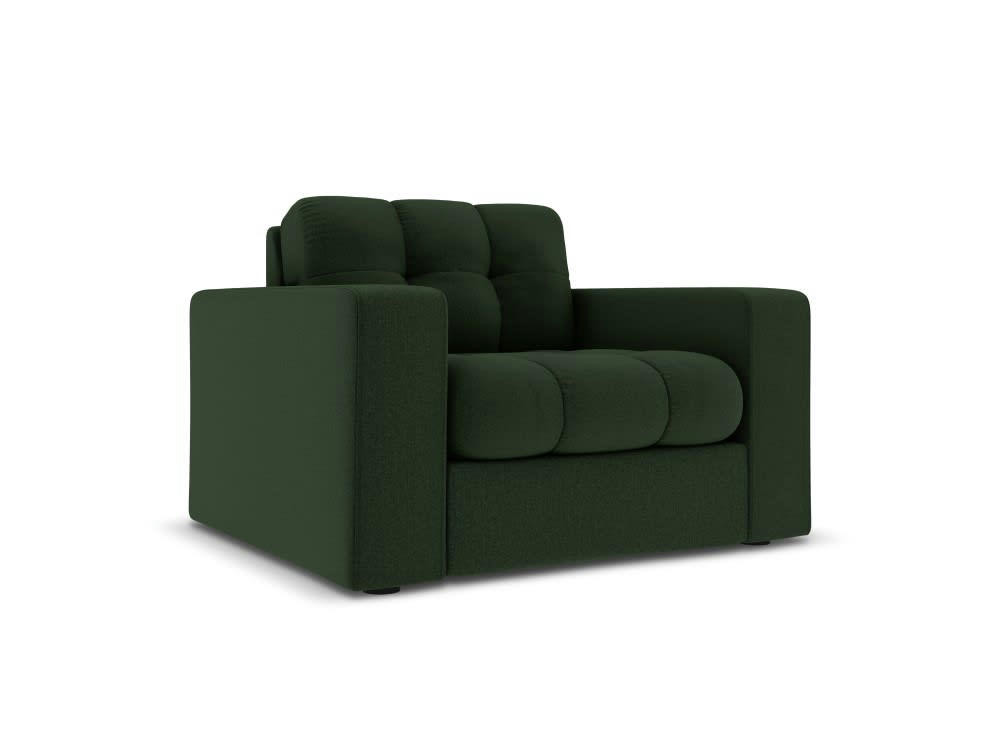 JUSTIN - Fauteuil en tissu structuré vert foncé