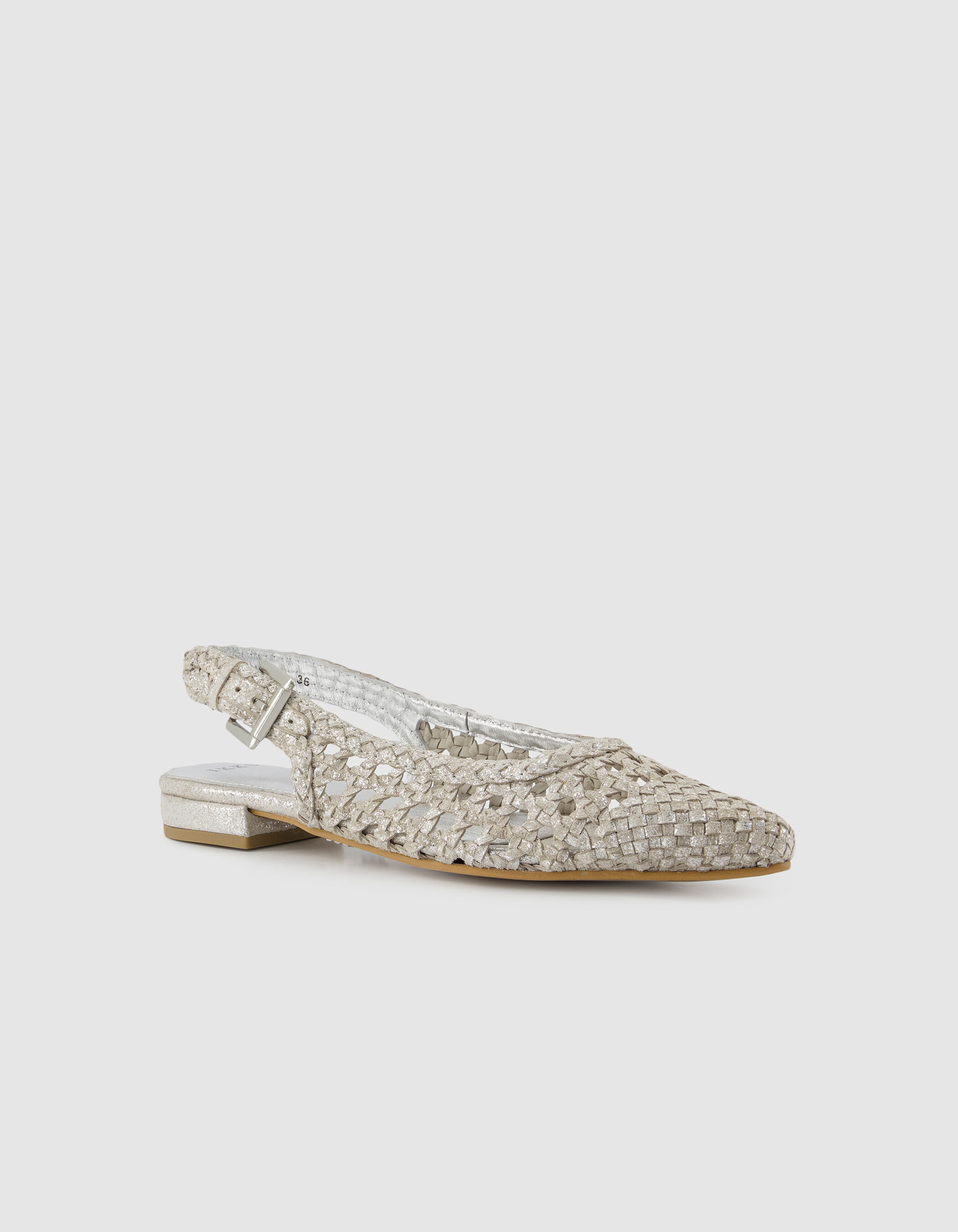 Ballerines slingback argentées cuir tressé Femme