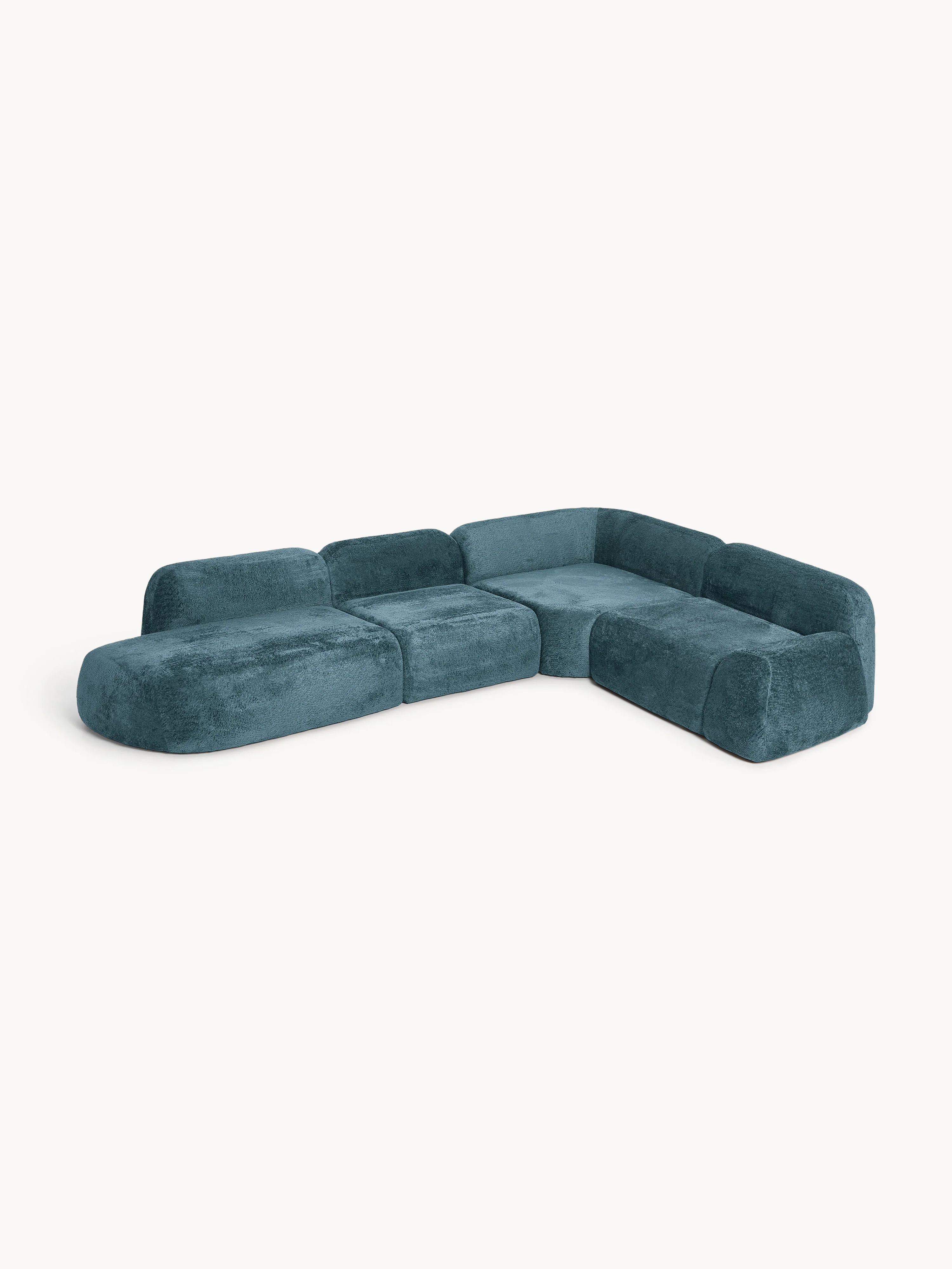Modulares XL-Ecksofa Wolke (4-Sitzer) aus Teddy-Bouclé mit Chaiselongue