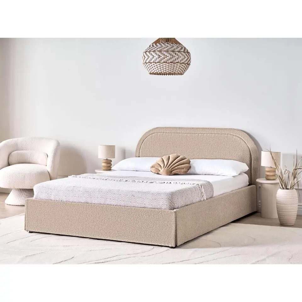 QUILLIEN - Bed met opbergruimte - Beige - 140 x 200 cm - Boucl&eacute;