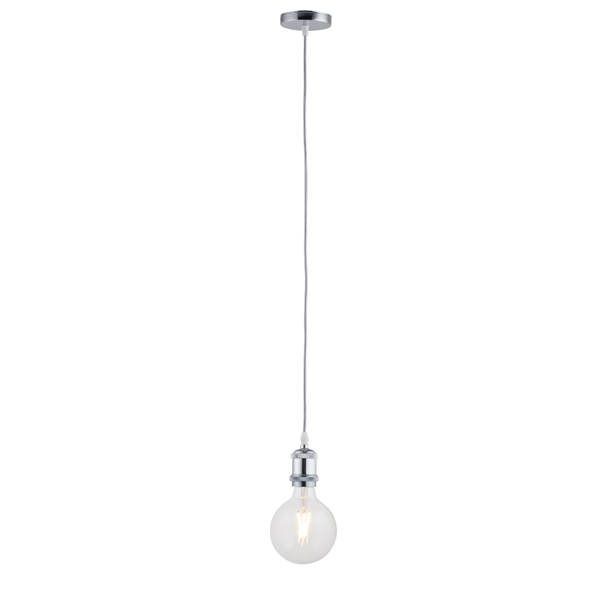 Lighto | Pendel Chroom | Inclusief Lichtbron Helder | Vintage | 1.5m Snoer | Met Plafondkap