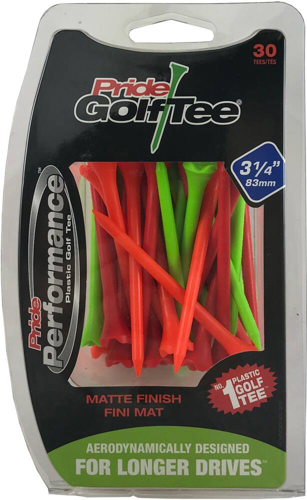 Pride Performance Plastic Golf Tee, 3-1/4-in, 30-pk, Citrus Matte Assorted Colours