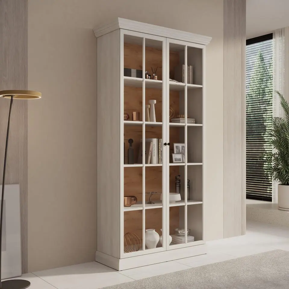 Meubella - Vitrinekast Leroy - Wit eiken - 102 cm