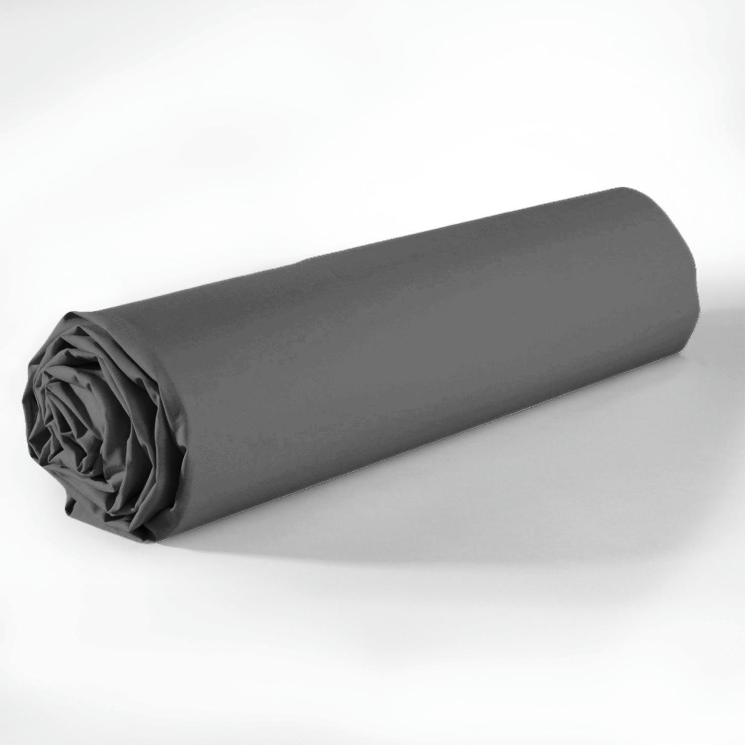UNI 57 FILS - Drap Housse coton gris 90x190 cm