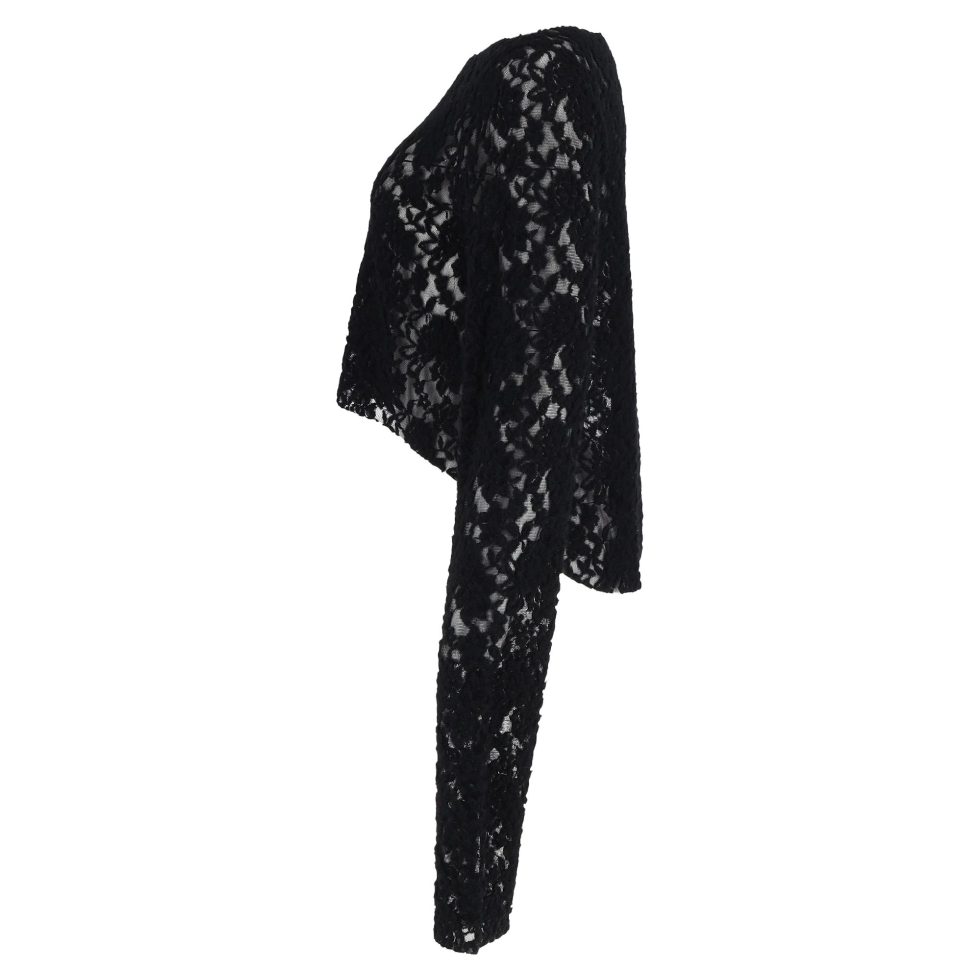 Maison Margiela Preloved MM6 Lace Pattern Bateau Neckline Crop Top in Black Polyamide