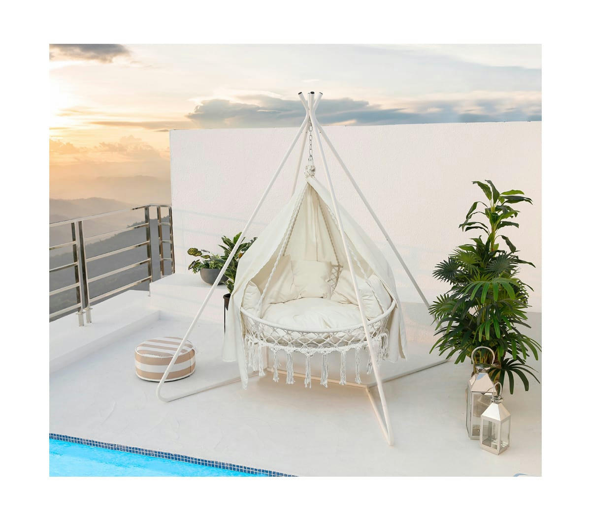 ACAPULCO - Fauteuil de jardin suspendu 2 places en acier beige