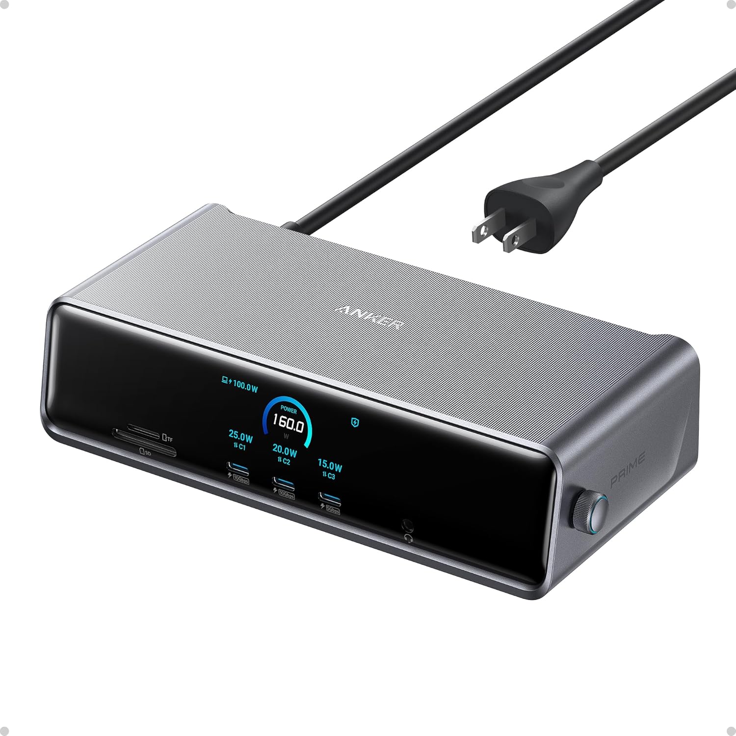 Anker Prime Docking Station (DL7400)  14-Port Triple Display with DisplayLink  140W Max  Smart Display  Triple 4K 60Hz  Cooling Fan  for macOS and Windows (The Latest DisplayLink Driver Required)