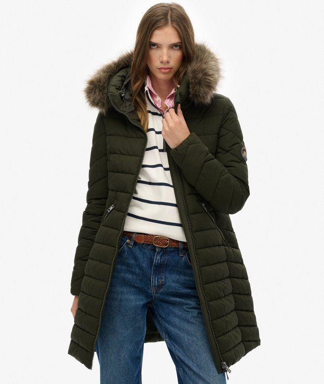 Fuji Faux Fur Hooded Mid Length Coat