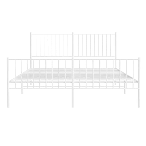 NNEVL Metal Bed Frame with Headboard and Footboard White 153x203 cm Queen