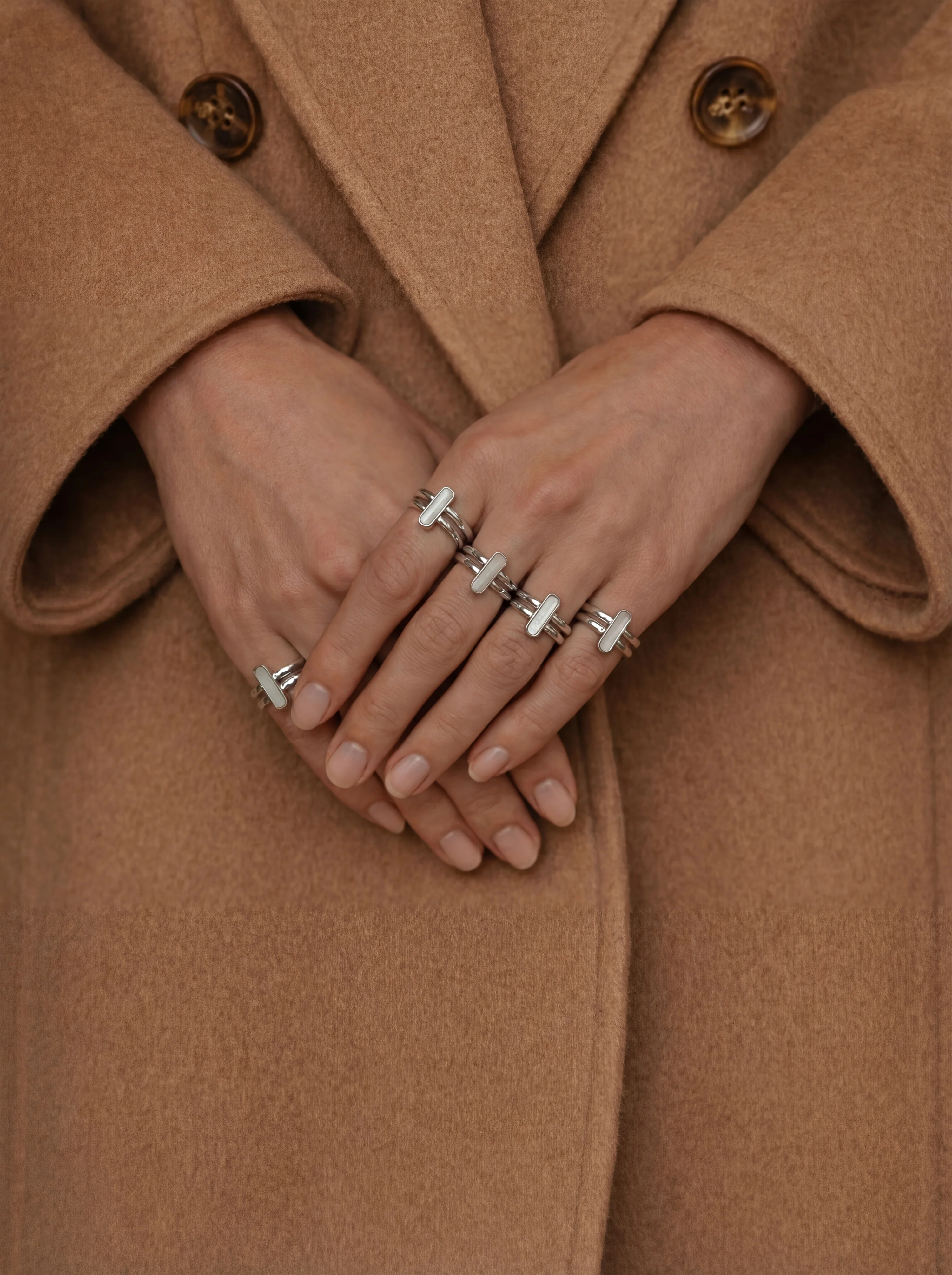 Infinity — Duo Bar Ring in White Hanbai Jade